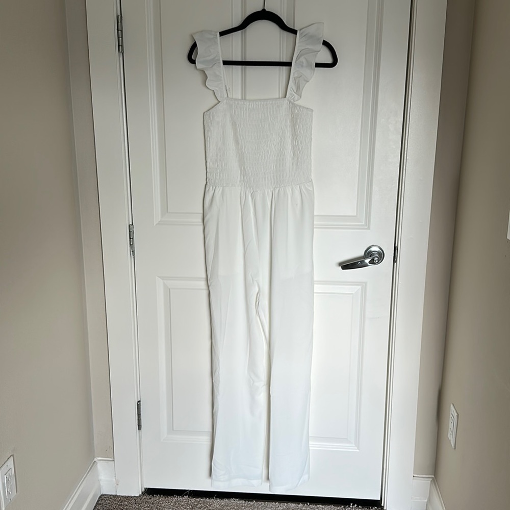 White ruffle, detail, jumpsuit size medium